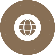 Global network icon inside brown circle