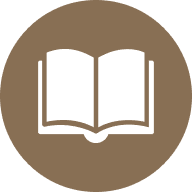 Open book icon on brown circle background
